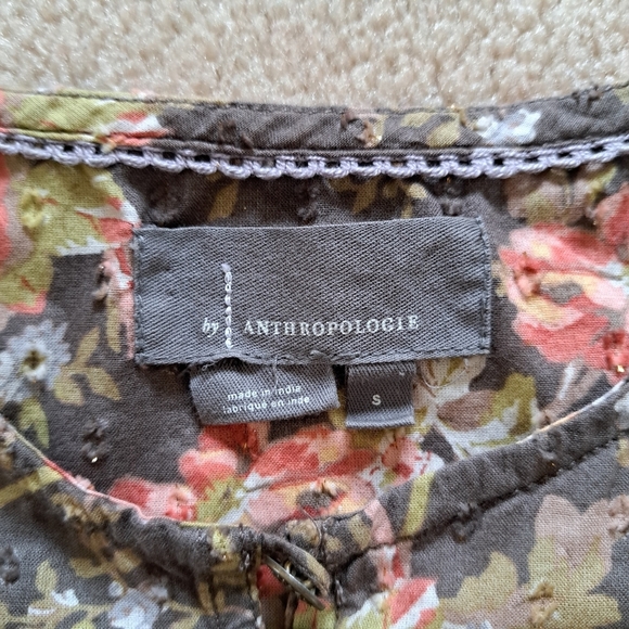 Anthropologie Floral Blouse Women's Small Brown Lightweight Long Sleeve Top - Picture 9 of 12